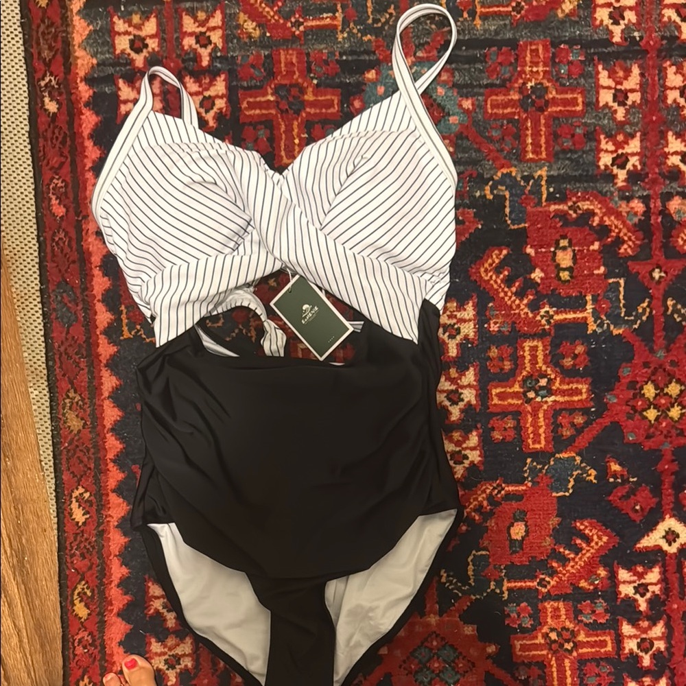 Striped Black and White One-Piece Swimsuit